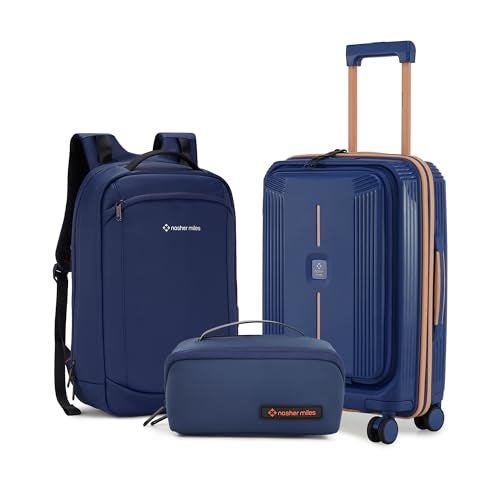 Nasher Miles Alexandria Plus Hard-Sided Polypropylene 20 inch with Queens Backpack & Dock Toiletry Kit | Travel Accessory for Men & Women (Blue) - Image 1
