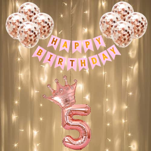 FI - FLICK IN 25 pcs 5th Birthday Decoration Girls First Birthday Decorations Girls fifth Bday Party 5th Year Birth Day Decoration Items for Kids Party Supplies (Pack of 25, Rose Gold) - Image 1