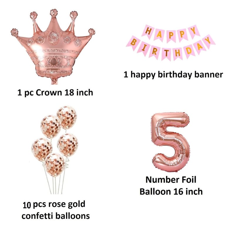 FI - FLICK IN 25 pcs 5th Birthday Decoration Girls First Birthday Decorations Girls fifth Bday Party 5th Year Birth Day Decoration Items for Kids Party Supplies (Pack of 25, Rose Gold) - Image 2