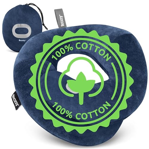BCOZZY Organic Cotton Double Support Neck Pillow for Travel 3 Ergonomic Positions for Head Neck and Chin Comfort Ideal for Sleeping Upright on Flights Cars and at Home Large Navy - Image 3