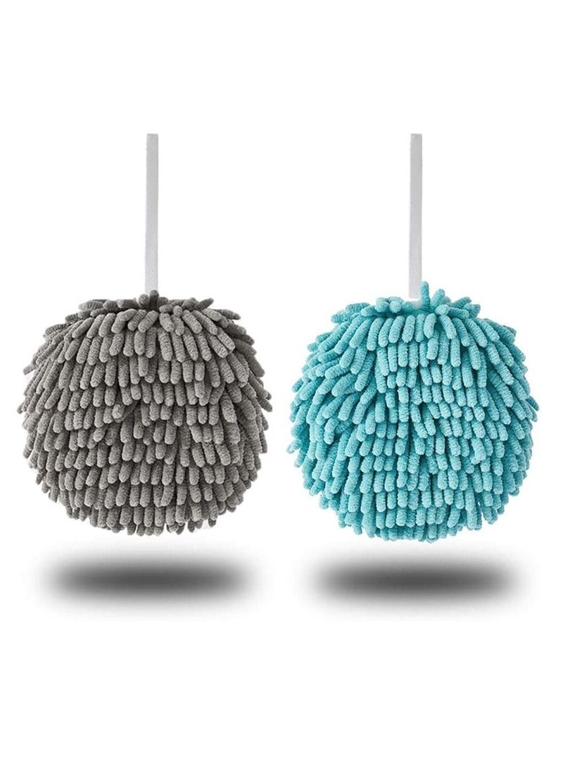 MahMir MahMir Microfiber Hand Towel Ball Fast Drying Chenille Hand Towel Ball Absorbent Soft Towel Microfiber Hand Towels for Bathroom Kitchen Hand Drying Puff Green + Grey, 2Pack  - Image 1