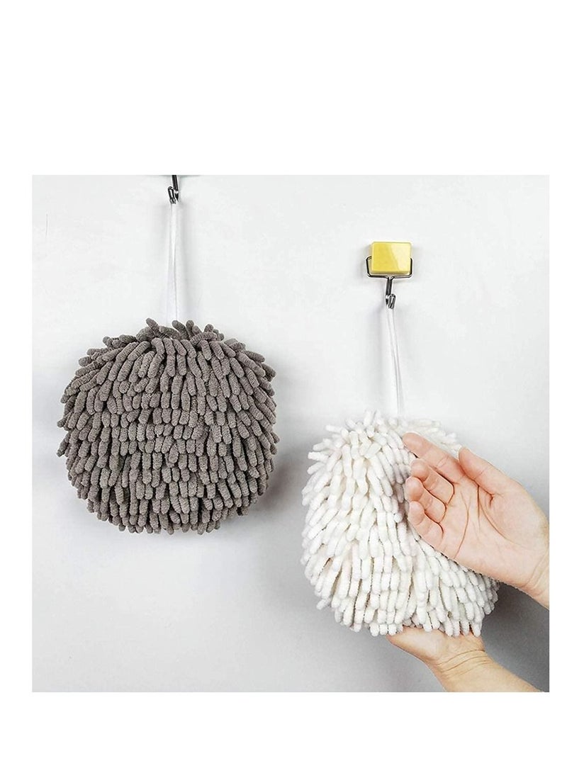 MahMir MahMir Microfiber Hand Towel Ball Fast Drying Chenille Hand Towel Ball Absorbent Soft Towel Microfiber Hand Towels for Bathroom Kitchen Hand Drying Puff Green + Grey, 2Pack  - Image 2