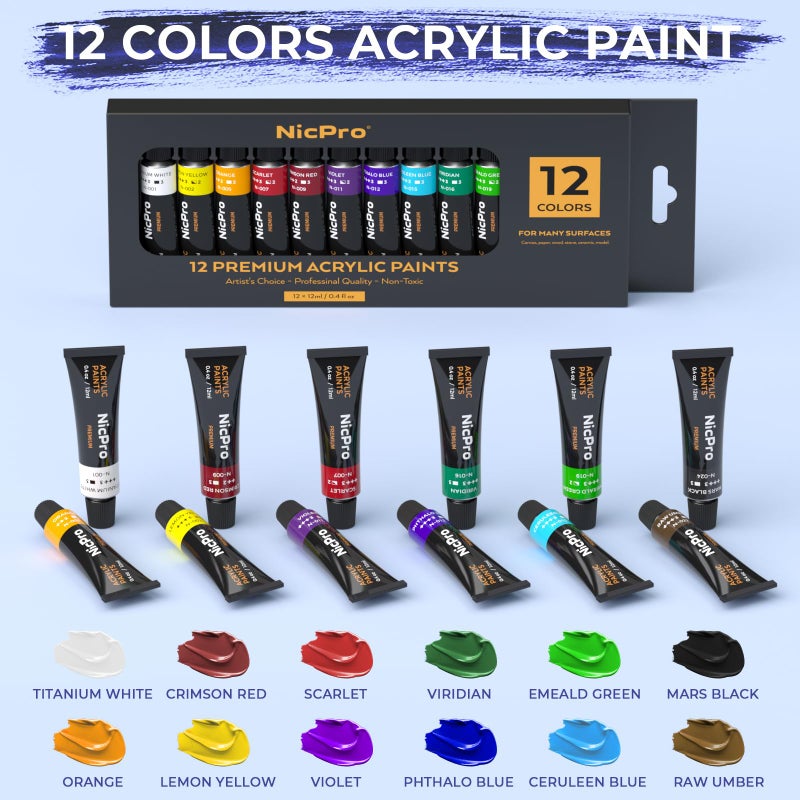 Nicpro 34PCS Kids Painting Set with Pattern Canvas, Art Painting Supplies Kit with 12 Acrylic Paints,10 Brushes,6 Canvas Panels,Table Easel,Paper Pad,Color Wheel,Palette for Beginner Students - Image 4