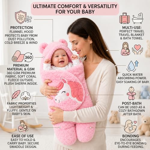 BRANDONN Baby Blankets New Born Combo Pack of Hooded Wrapper Sleeping Bag and Baby Bath Towel for 0-6 Months Baby Boys and Baby Girls Pack of 2 - Image 2