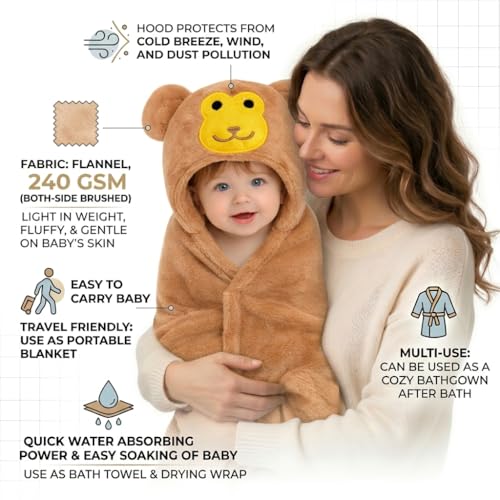 BRANDONN Baby Blankets New Born Combo Pack of Hooded Wrapper Sleeping Bag and Baby Bath Towel for 0-6 Months Baby Boys and Baby Girls Pack of 2 - Image 5