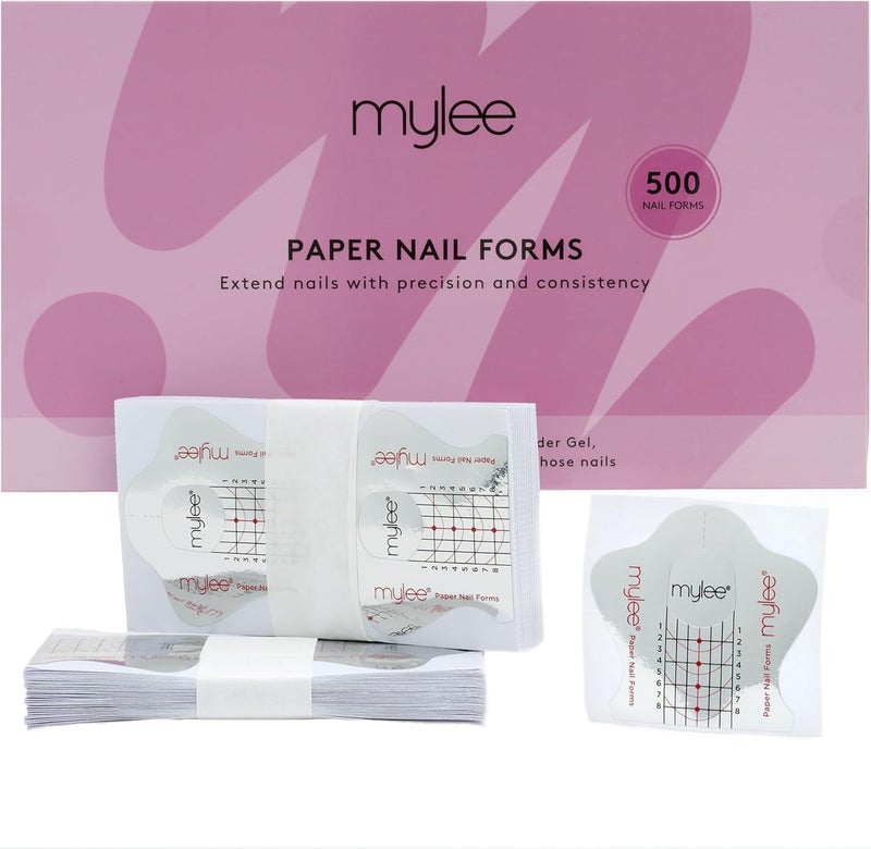 Mylee 500Pcs Nail Paper Forms Professional Nail Art Tools for Nail Extensions Selfadhesive Modelling Stencils Use with Polymer Gel Builder Gel Acrylic DIY Sticker Guide Flat pack 500