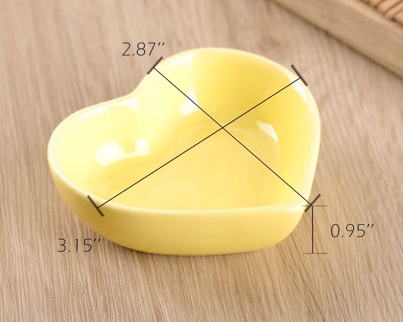WHJY Yellow Love Heart Shaped Ceramic Side Dish Bowl, Contemporary Porcelain Side Dishes Bowl, Seasoning Dishes Soy Dipping Sauce Dishes for Wedding Birthday Party- Set of 6 - Image 2