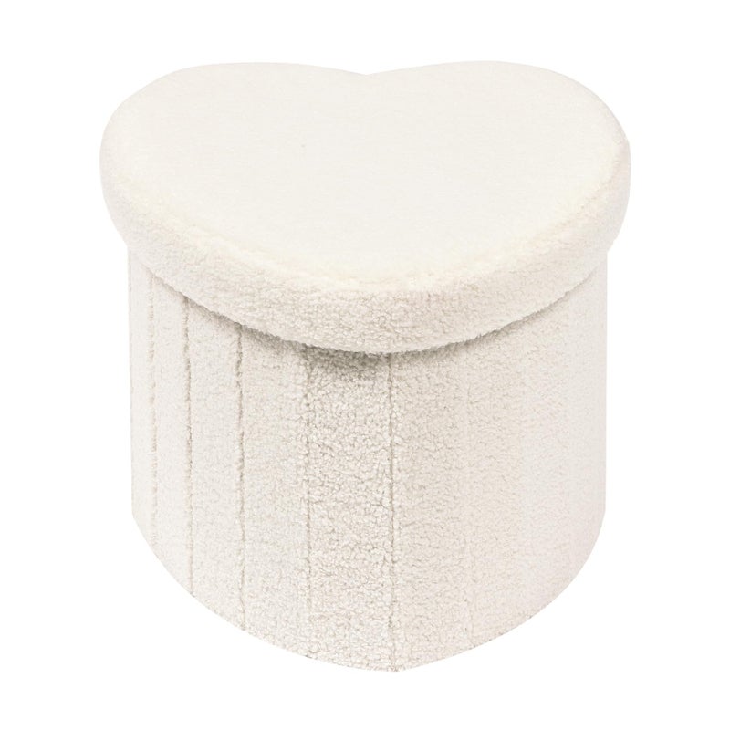 Bonlife White Boucle Ottoman with StorageFoldable Footstool for living roomToy ChestStorage Seat Teddy Heart Shape Footrest38X38X32cm