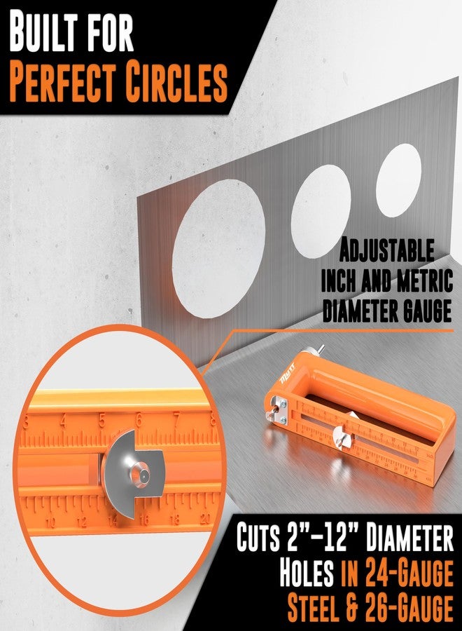 AMERICAN MUTT TOOLS قاطع ثقوب قابل للتعديل من Mutt Tools للمعادن - يقطع ثقوبًا مقاس 2-12 بوصة في الفولاذ مقاس 24 والفولاذ المقاوم للصدأ مقاس 26 - أداة شديدة التحمل لأنظمة التدفئة والتهوية وتكييف الهواء وأعمال القنوات والتركيبات الكهربائية والأسقف - Image 2