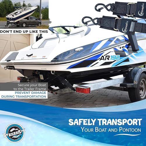 WAVESRX Pontoon & Boat Trailer Transom Straps (2PK) - 48" Tie Down Adjustable Boat Strap for Trailer - Outperforms Ratchet & Retractable Tie-Down Strap - Transom Tiedowns for Secure Transportation - Image 2