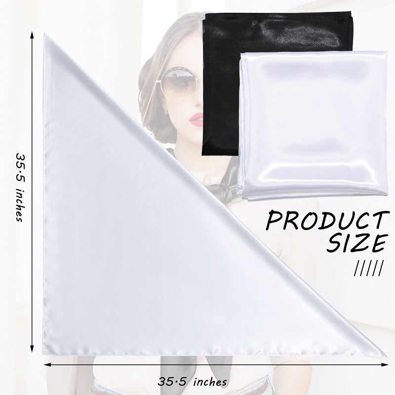SATINIOR 35 Inch Silky Head Scarf 2 Pcs Large Square Neck Scarf Sleeping Hair Wrapping Satin Bandana for Women(Black, White, Classic) - Image 3