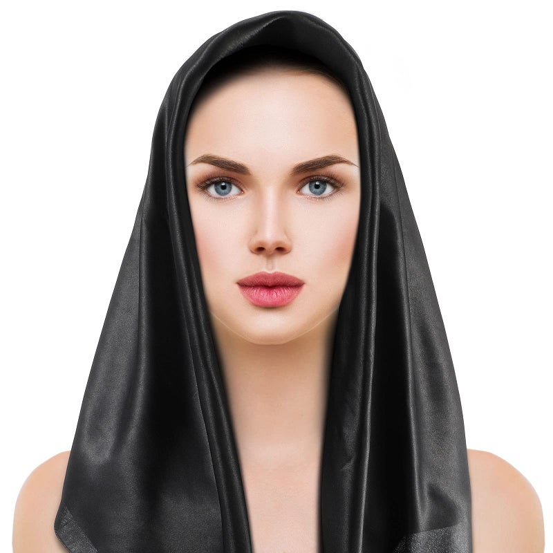 SATINIOR 35 Inch Silky Head Scarf 2 Pcs Large Square Neck Scarf Sleeping Hair Wrapping Satin Bandana for Women(Black, White, Classic) - Image 5