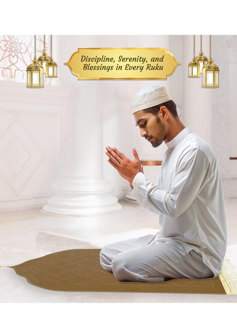 Jinou - Prayer Mat with free namaz cap and tasbih beeds – Made With Premium Quality Turkish Velvet with Memory Foam – Ramadan Gift Prayer Rug for Men, Women and Grandparents and Kids. - Image 1