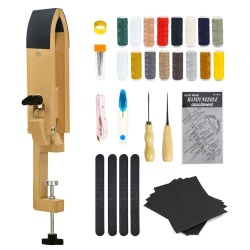 FASTTOBUY Stitch Pony,FASTTOBUY Beech Wood Foldable Leather-Pony Table Desktop Stitching Pony Horse Clamp,Leather Sewing Pony Horse Clamp for DIY Hand Stitching Leather Clamping - Image 1
