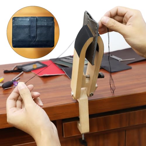 FASTTOBUY Stitch Pony,FASTTOBUY Beech Wood Foldable Leather-Pony Table Desktop Stitching Pony Horse Clamp,Leather Sewing Pony Horse Clamp for DIY Hand Stitching Leather Clamping - Image 4