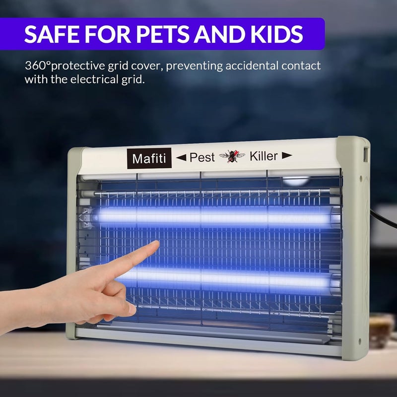 مافيتي أجهزة Mafiti Bug Zappers، قاتلة حشرات كهربائية للبعوض الداخلي تجذب الذباب باستخدام ضوء UV بقوة 20 واط، مناسبة للاستخدام في المطبخ، المنزل، الحديقة الداخلية، الفناء، أو للاستخدام التجاري أو المنزلي - ضمان لمدة سنتين (مجموعة مع مصابيح رمادية). - Image 3