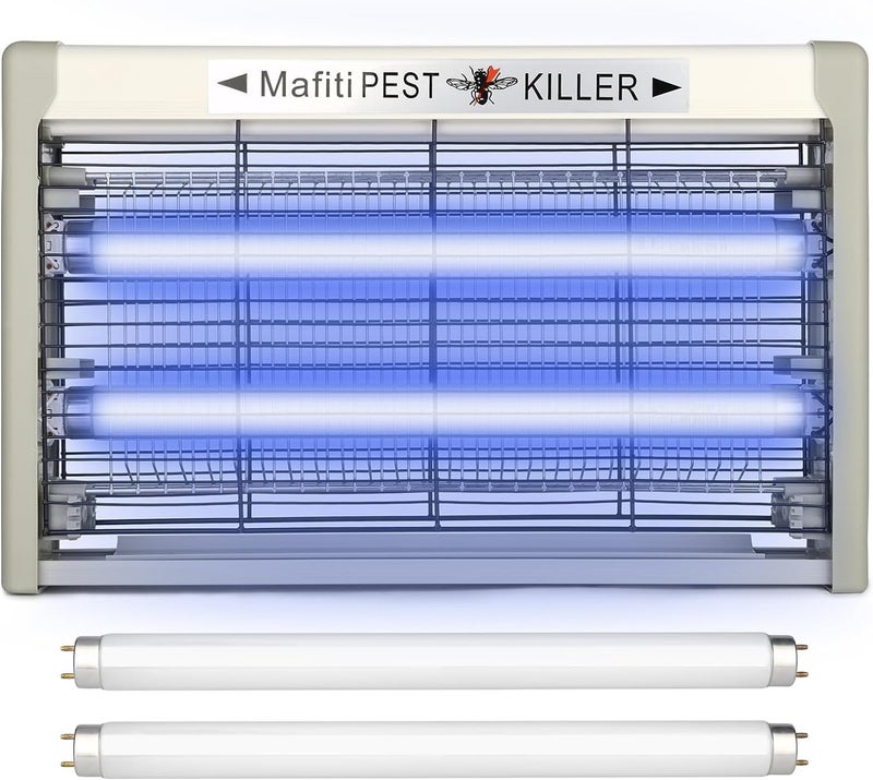 مافيتي أجهزة Mafiti Bug Zappers، قاتلة حشرات كهربائية للبعوض الداخلي تجذب الذباب باستخدام ضوء UV بقوة 20 واط، مناسبة للاستخدام في المطبخ، المنزل، الحديقة الداخلية، الفناء، أو للاستخدام التجاري أو المنزلي - ضمان لمدة سنتين (مجموعة مع مصابيح رمادية). - Image 1