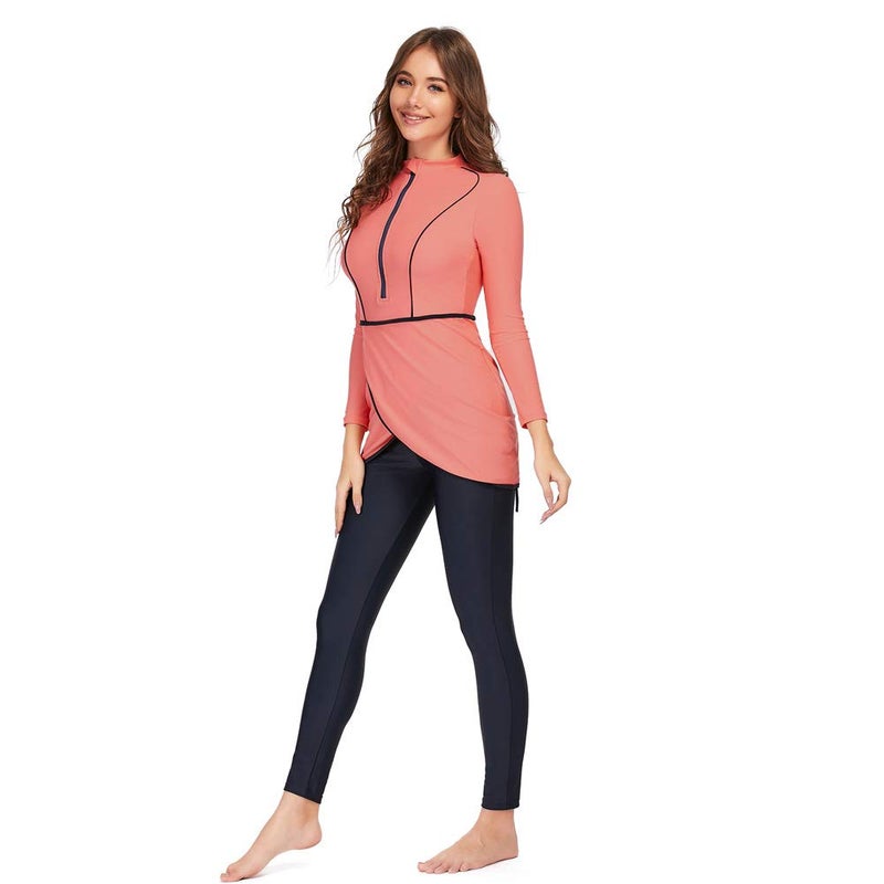 YONGSEN 2024 Women Modest Muslim Swimwear Patchwork Hijab Sport Long Sleeves Swimsuit 3pcs Islamic Burkinis Wear Bathing Suit (Small,Pink) - Image 3