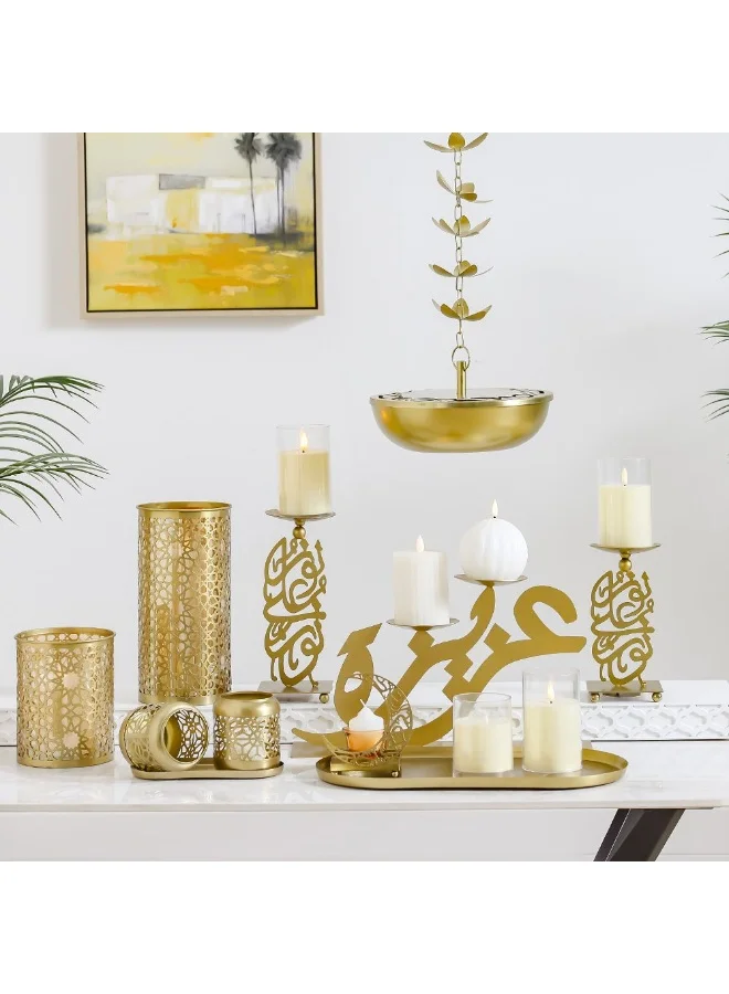 DANUBE HOME Danube Home Afreen Calligraphic Pillar Bakhoor Burner - (25.5X25.5X66.5 Cm) Elegant Multi-Color Iron & Matt Brass Incense Holder Home Fragrance Decor For Serene Atmosphere Perfect Gift Idea