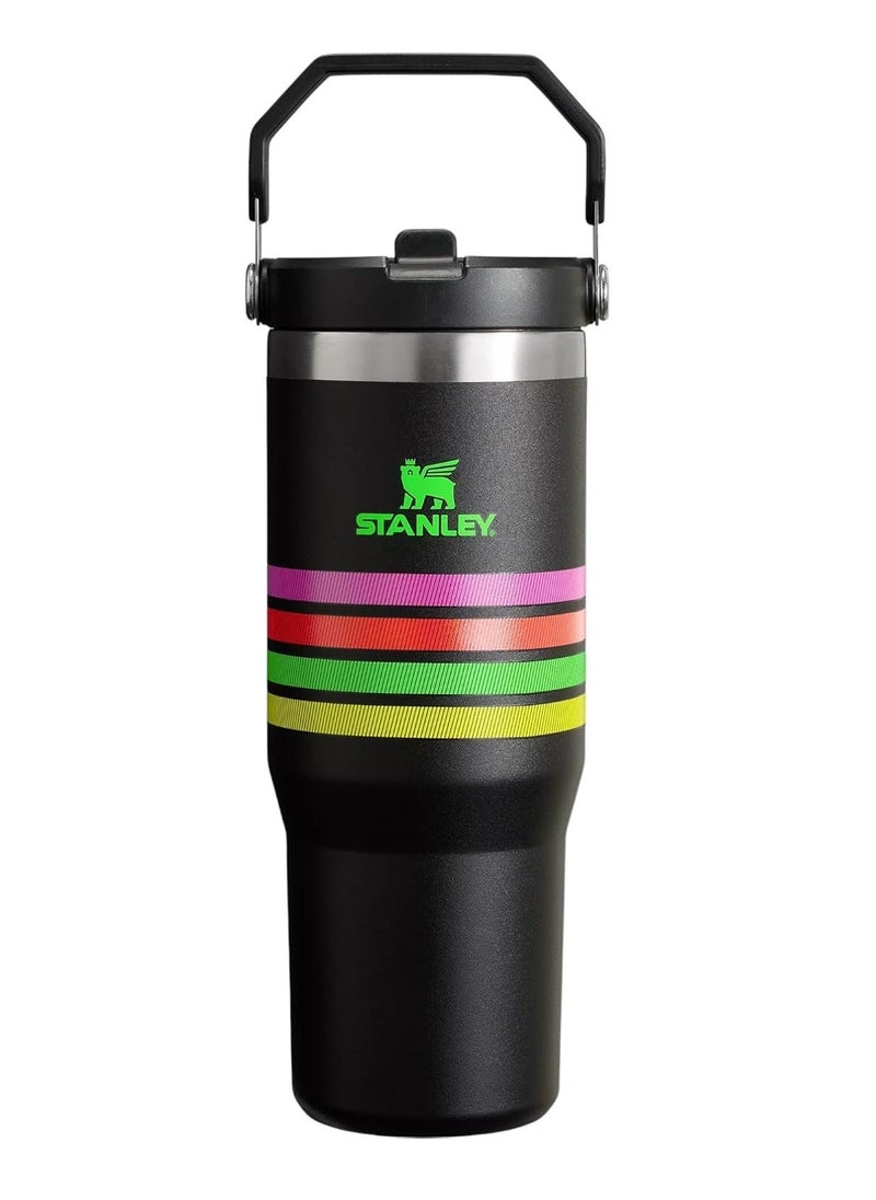 STANLEY IceFlow Stainless Steel Tumbler with Straw - Vacuum Insulated Water Bottle for Home, Office, or Car - Reusable Cup with Leak-Resistant Flip Straw, Keeps Drinks Cold for 12 Hours or Iced for 2 Days, 30 oz Neon Multi