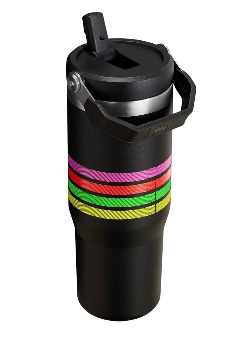 STANLEY IceFlow Stainless Steel Tumbler with Straw - Vacuum Insulated Water Bottle for Home, Office, or Car - Reusable Cup with Leak-Resistant Flip Straw, Keeps Drinks Cold for 12 Hours or Iced for 2 Days, 30 oz Neon Multi