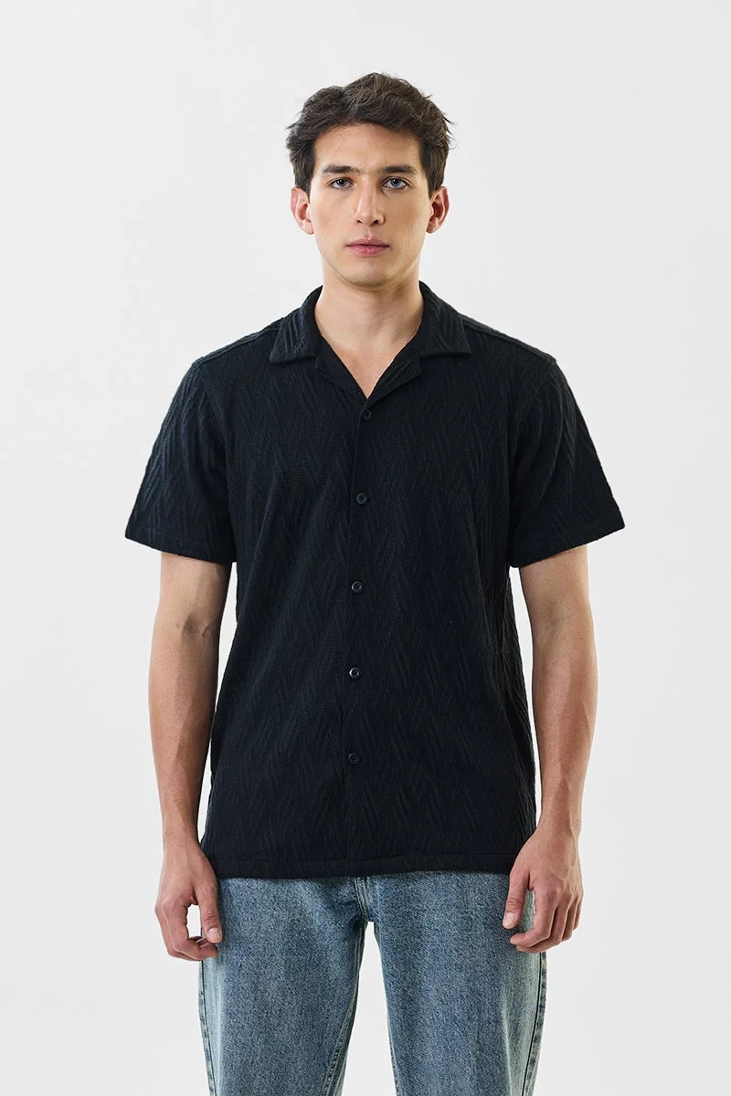 سنيتش Black Textured Half Sleeve Relaxed Shirt