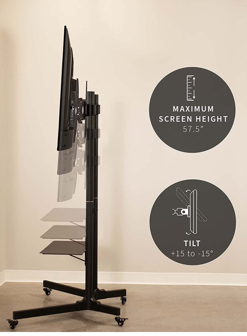 Black Rolling TV Cart for 32" to 65" LCD LED Plasma Flat Panel Screen | Mobile Stand with Wheels (STAND-TV03E) - Image 4