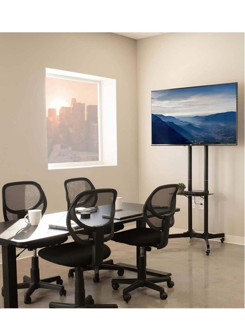 Black Rolling TV Cart for 32" to 65" LCD LED Plasma Flat Panel Screen | Mobile Stand with Wheels (STAND-TV03E) - Image 3