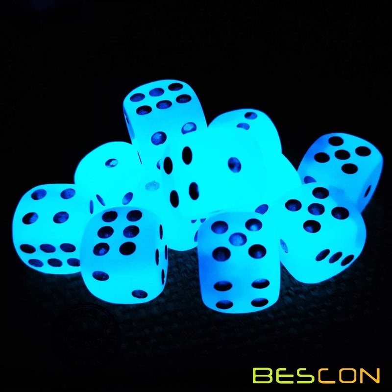 Bescon Two Tone Glowing Dice D6 16mm 12pcs Set of ICY Rocks, 16mm Six Sided Die (12) Block of Glowing Dice - Image 2