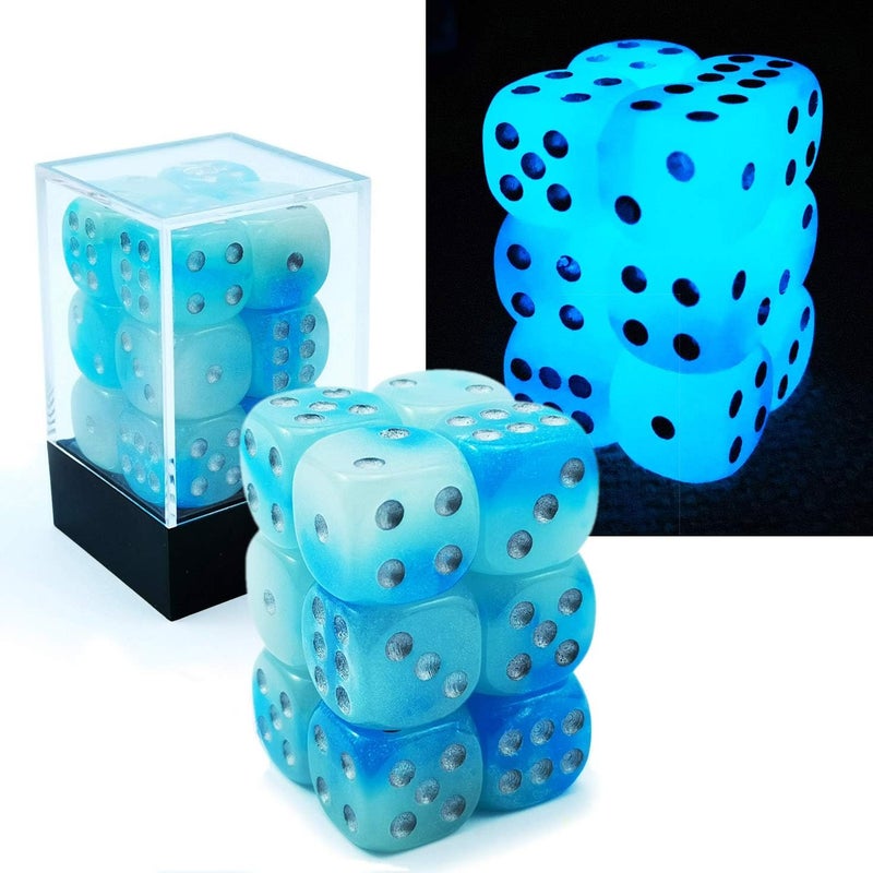 Bescon Two Tone Glowing Dice D6 16mm 12pcs Set of ICY Rocks, 16mm Six Sided Die (12) Block of Glowing Dice - Image 1