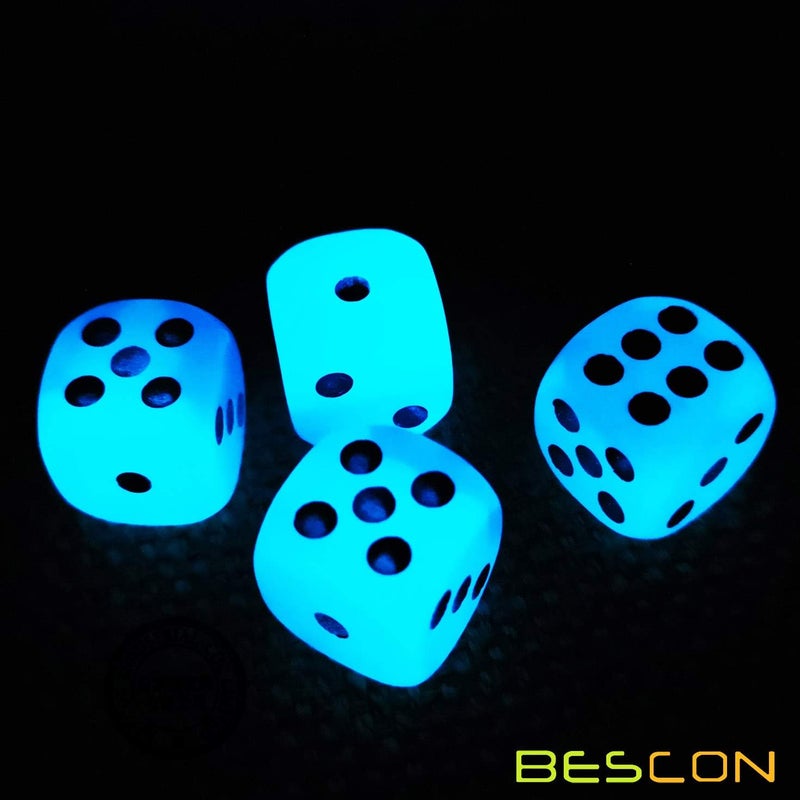 Bescon Two Tone Glowing Dice D6 16mm 12pcs Set of ICY Rocks, 16mm Six Sided Die (12) Block of Glowing Dice - Image 4