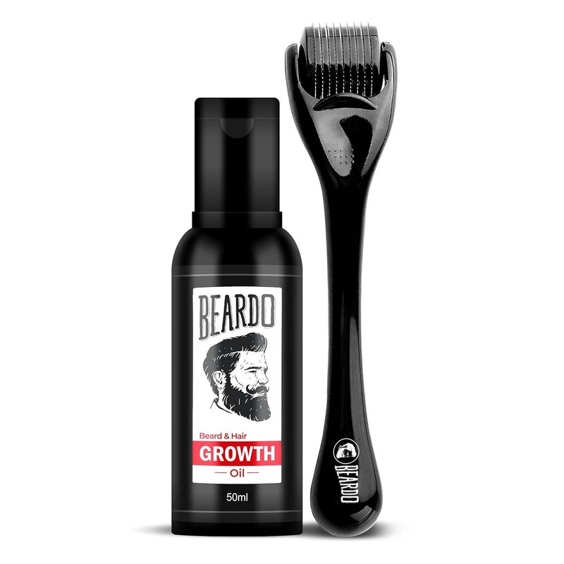 BEARDO Beardo Beard Hair Growth Oil 50ml Derma Roller For Hair Growth 05 mm Dermaroller For Thicker Longer Beard Uneven Patchy Fast Beard Growth For Stronger Fuller Beard Hair - Image 1