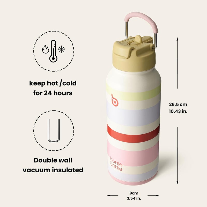 bottle bottle bottlebottle Bottle Bottle Stainless Steel Water Bottle 1 Litre with Straw - Leak-proof Insulated Bottle for Sports & Gym, with Pill Compartment, BPA-Free, Double Walled (Bands) - Image 5
