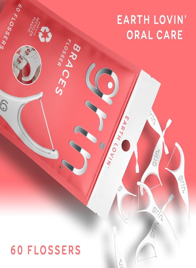 GRIN Braces Flosser, Floss Picks Designed for Braces, 60 Count, Dental Flossers, Recycled Plastic, Ortho Approved, Premium Thin Floss, Includes Handy Wax Scraper and Pick - Image 2