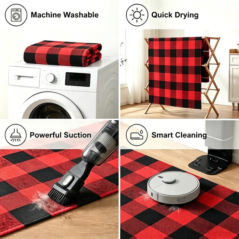 MUBIN Mountain region eligible ship Christmas Door Mat Outdoor 27.5 x 43 Inch Red and Black Plaid Rug Christmas Decor Rug Cotton Hand-Woven Layered Door Mats Washable Carpet for Front Porch, Kitchen, Farmhouse, Entryway Good ventilation - Image 5