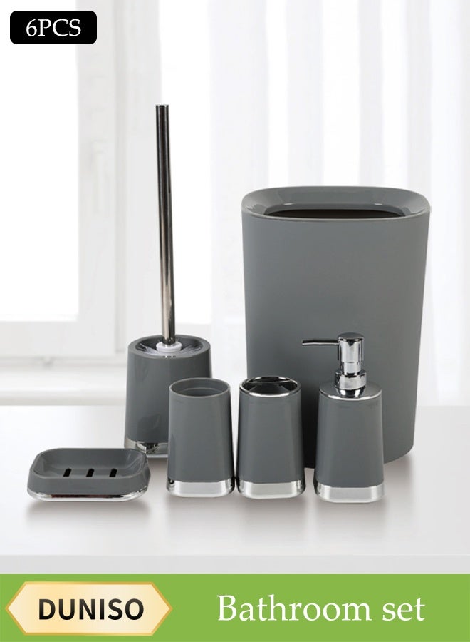 DUNISO 6 Pieces of Bathroom Accessories Set, Household Toiletries Set, Bathroom Storage Set,Sturdy and Durable， with Garbage can, Soap Dish, Toilet Brush, Mouthwash Cup, Lotion Bottle, Toothbrush Holder,Suitable for Family and Travel Use  - Image 1