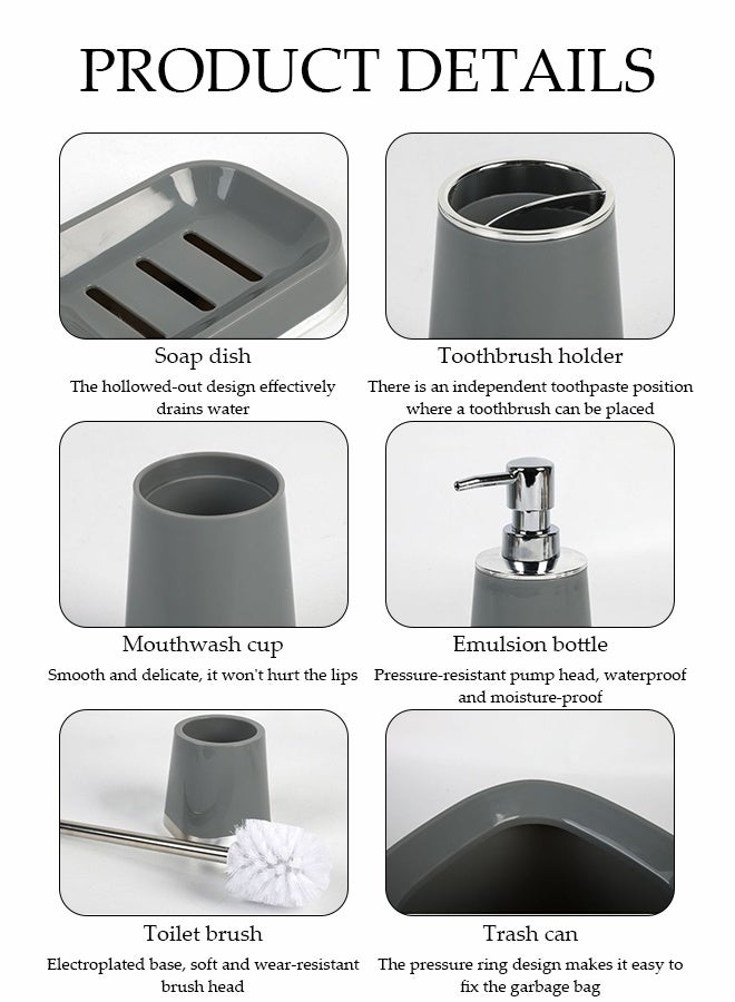 DUNISO 6 Pieces of Bathroom Accessories Set, Household Toiletries Set, Bathroom Storage Set,Sturdy and Durable， with Garbage can, Soap Dish, Toilet Brush, Mouthwash Cup, Lotion Bottle, Toothbrush Holder,Suitable for Family and Travel Use  - Image 3