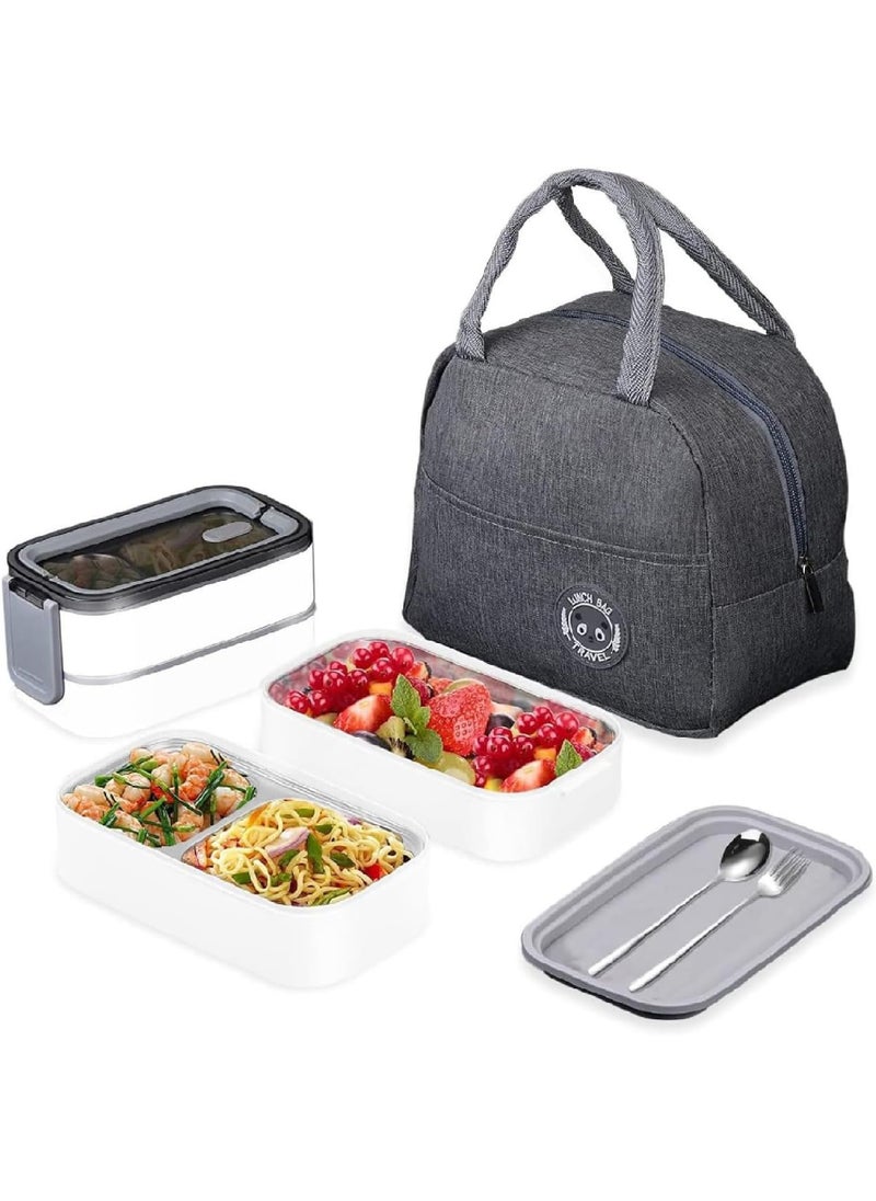 Rock Pow Stainless Steel Lunch Box - Insulated Bento Box Multifunctional Containers Food Containers with 2 Compartments,Tableware, Nylon insulation bag (Grey)  - Image 1
