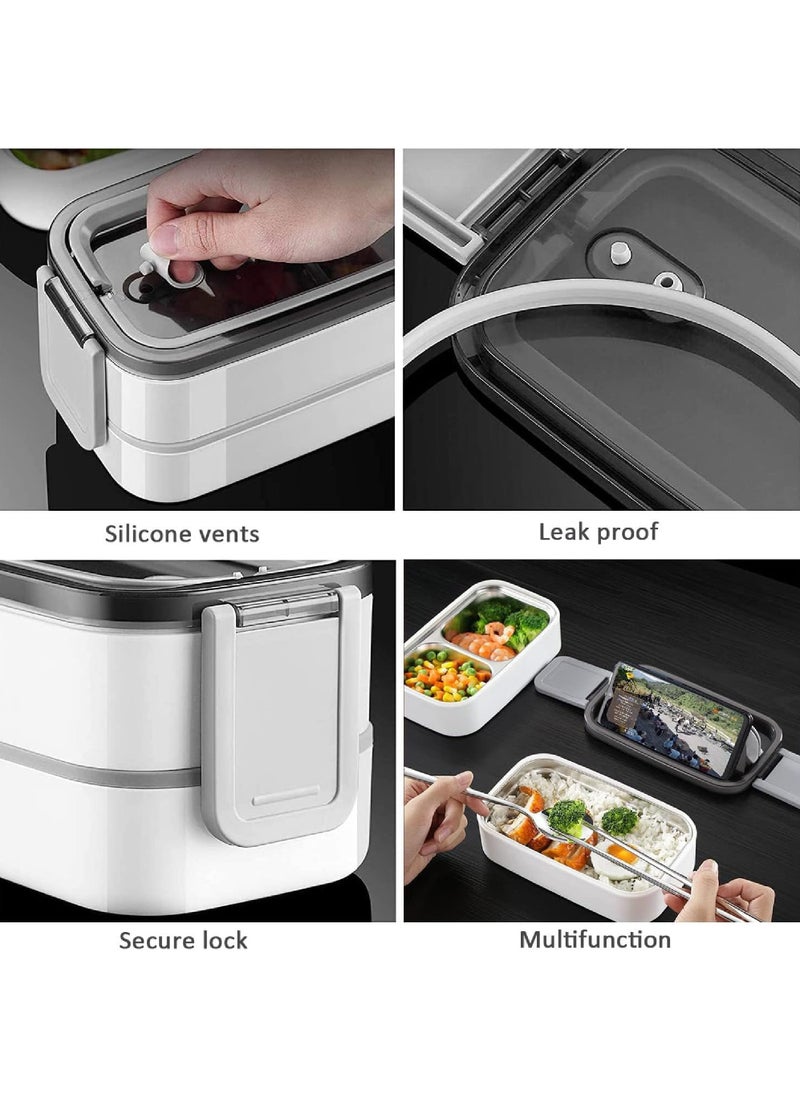 Rock Pow Stainless Steel Lunch Box - Insulated Bento Box Multifunctional Containers Food Containers with 2 Compartments,Tableware, Nylon insulation bag (Grey)  - Image 5