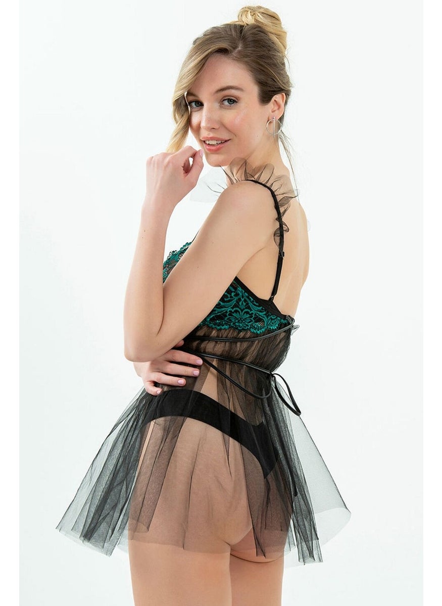 Magic Form 7216 Underwire Bra and Tulle Nightgown-Green  - Image 3