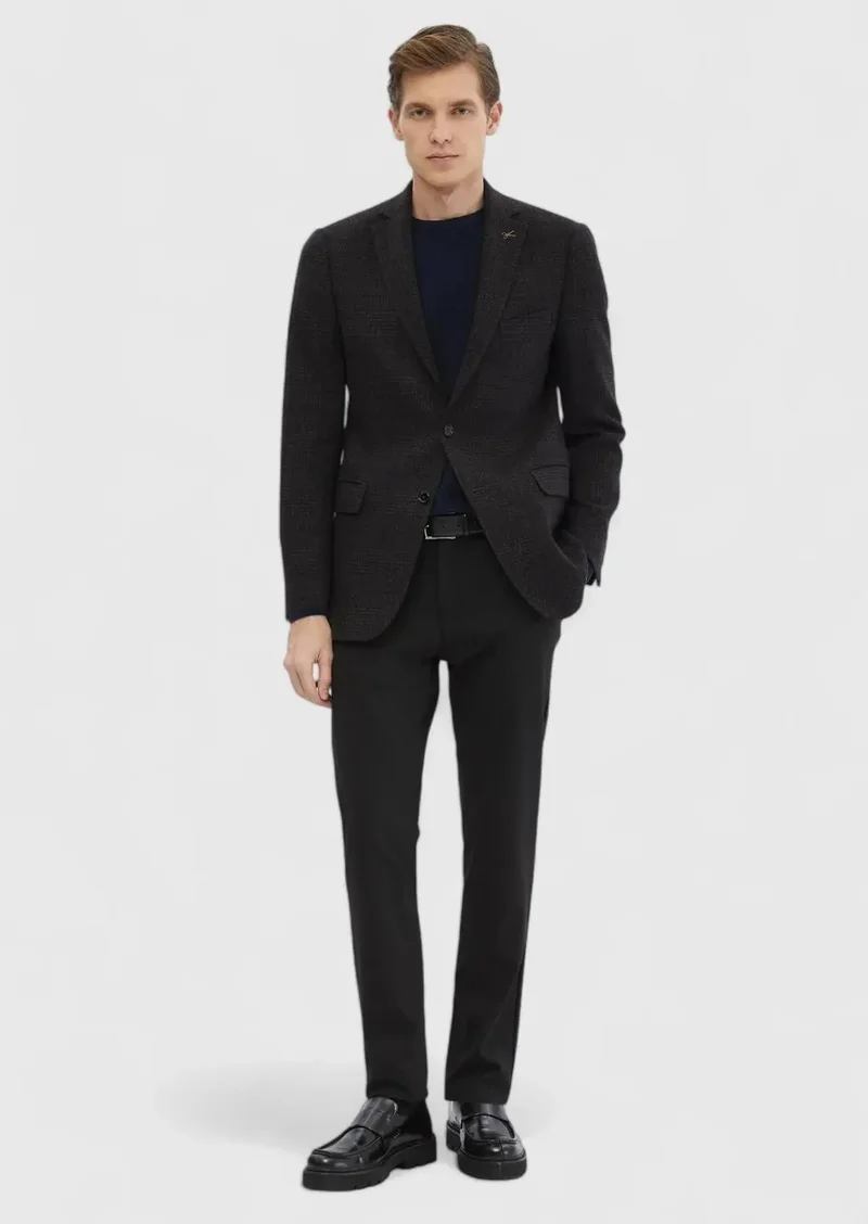 رامسي جاكيت من مزيج الصوف بنقشة بنية اللون، بقصة عادية