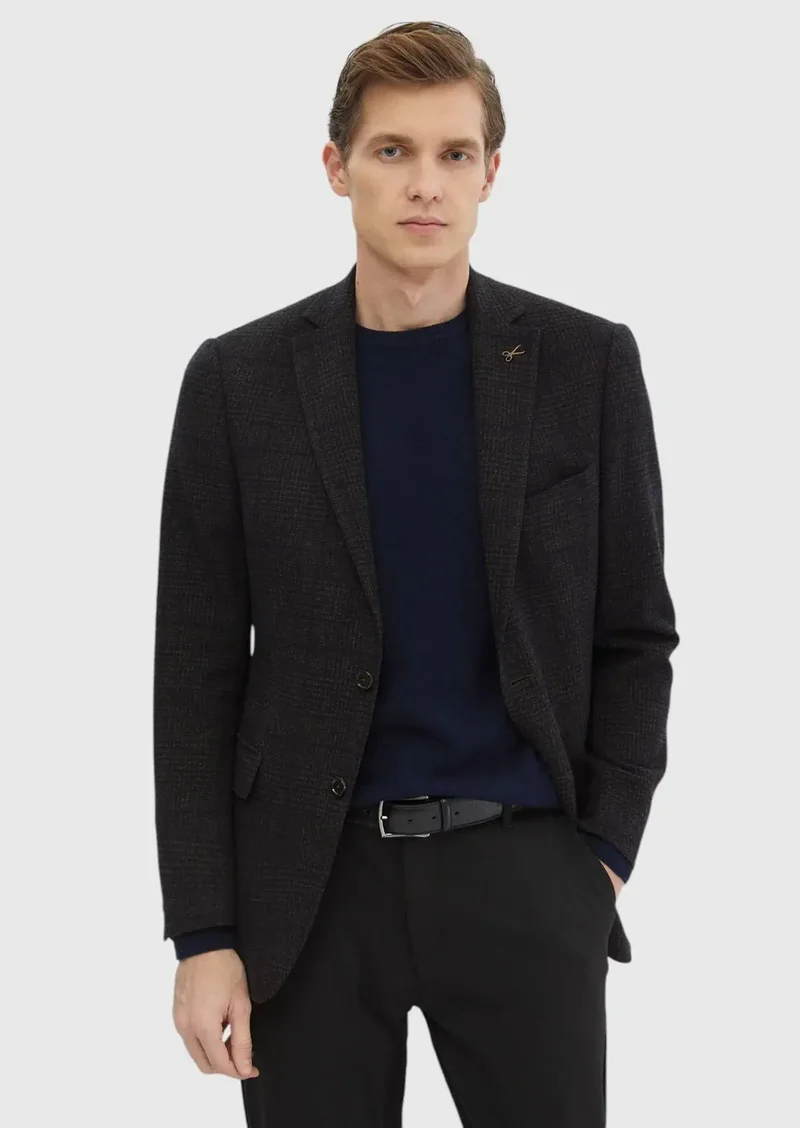 رامسي جاكيت من مزيج الصوف بنقشة بنية اللون، بقصة عادية