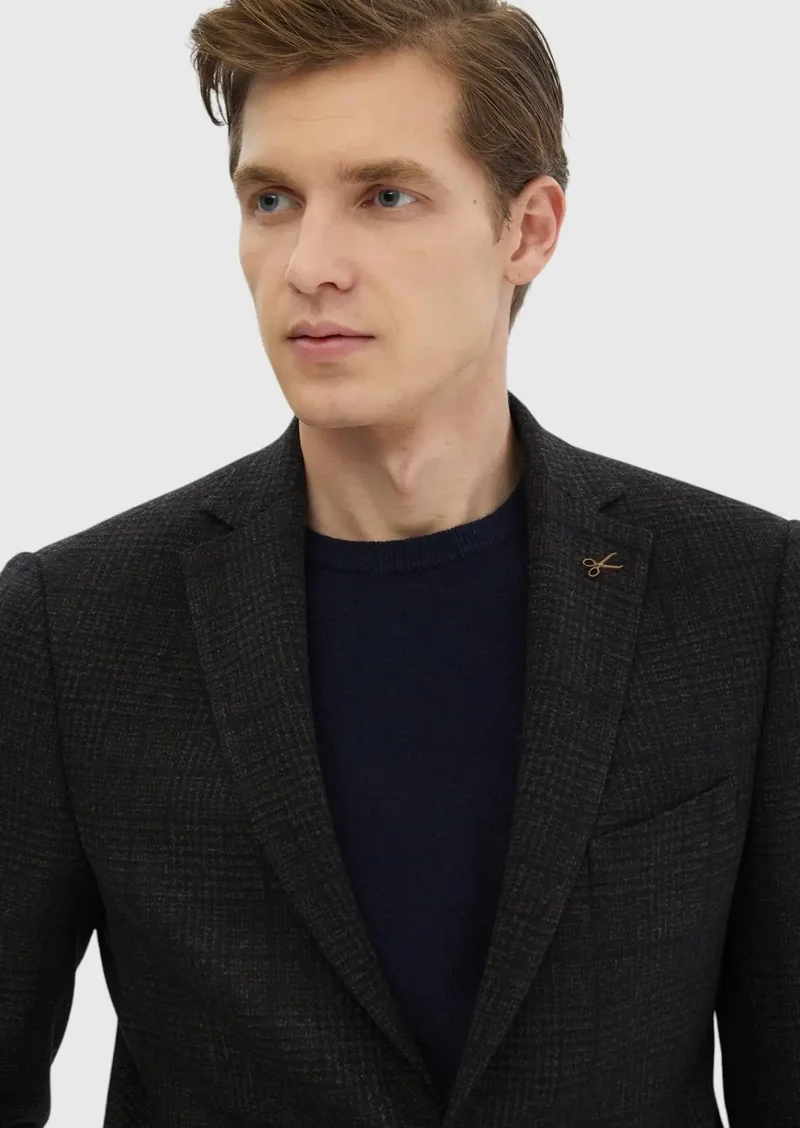 رامسي جاكيت من مزيج الصوف بنقشة بنية اللون، بقصة عادية