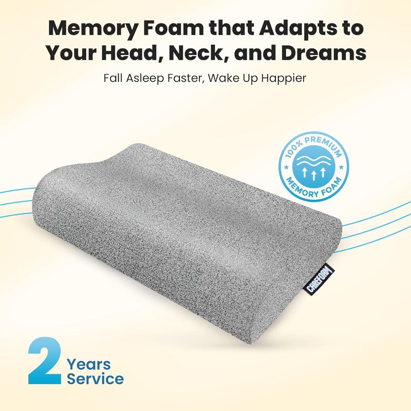 CareFoam وسادة عنق من نوع مصنوعة من إسفنج ذكي، ضمان لمدة سنتين، تخفيف الألم أثناء النوم، تحسين وضعية الجسم وتنظيم العمود الفقري، مقاس 23 × 14 × 4.5 بوصة، غطاء بلون أسود مختلط، عبوة واحدة. - Image 2