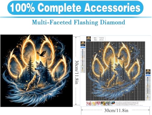 MOMDEDP 5D Diamond Art Kits for Adults - Wolf Diamond Painting Kits for Adults Beginners, DIY Large Size Diamond Gem Art Dots Painting Kits for Home Walls Decor Gifts 12x12inch - Image 2