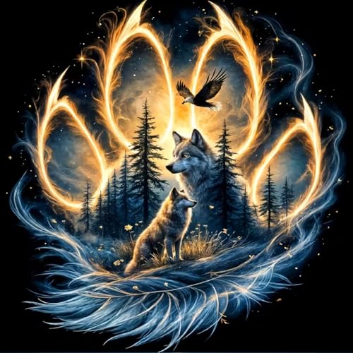 MOMDEDP 5D Diamond Art Kits for Adults - Wolf Diamond Painting Kits for Adults Beginners, DIY Large Size Diamond Gem Art Dots Painting Kits for Home Walls Decor Gifts 12x12inch - Image 1