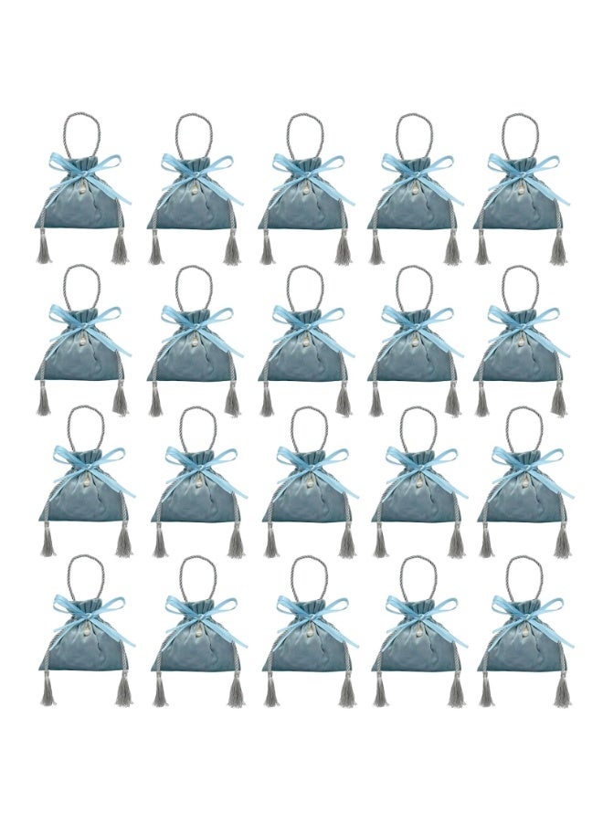 Velvet Jewelry Pouches with Tassels and Pearl, Drawstring, 16x17cm, Set of 20, Blue - Image 1