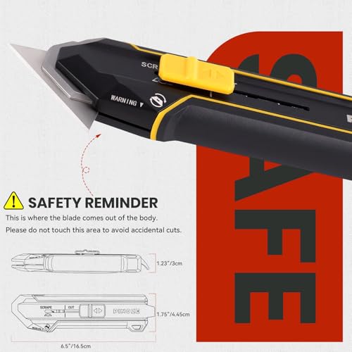 PINOZE Utility Knife Scraper, 3-in-1 Retractable Box Cutter with Lanyard & Blade Storage, Heavy Duty Zinc Alloy Multi-functional Knife with 10pcs SK2 Blades, EDC Tool for Home, Office, DIY - Image 5