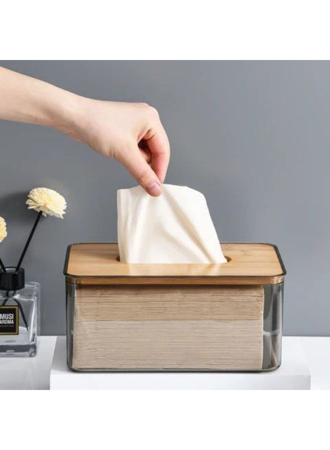 Shatterproof acrylic tissue box with wooden lid - Image 2