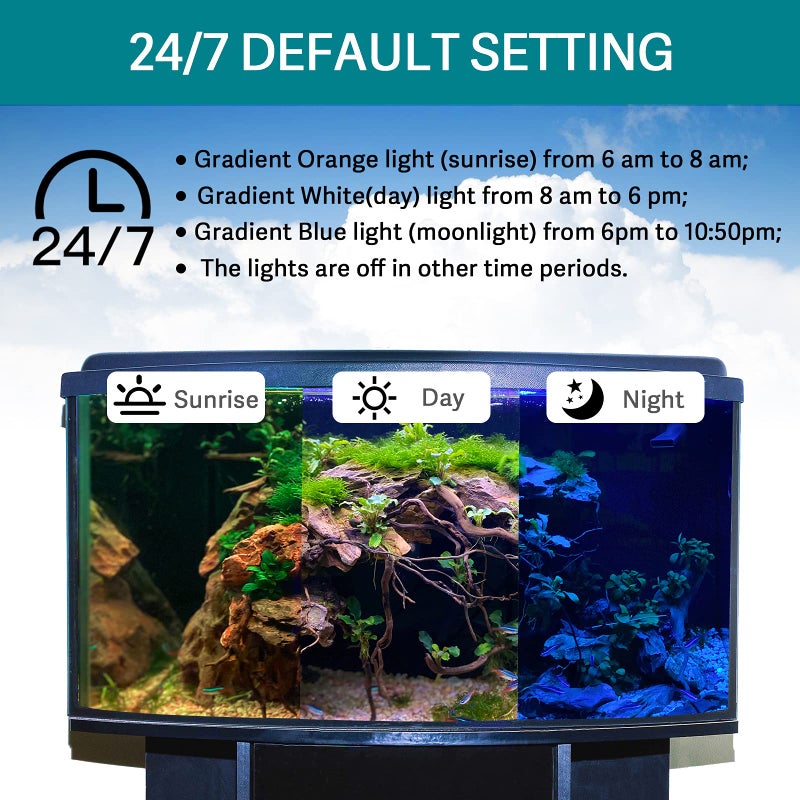 hygger 24/7 Mode Submersible Aquarium LED Light, Full Spectrum Hidden Fish Tank Light with 3 Rows Beads 7 Colors Auto On Off Sunrise-Daylight-Moonlight, Adjustable Timer Brightness 6W - Image 3